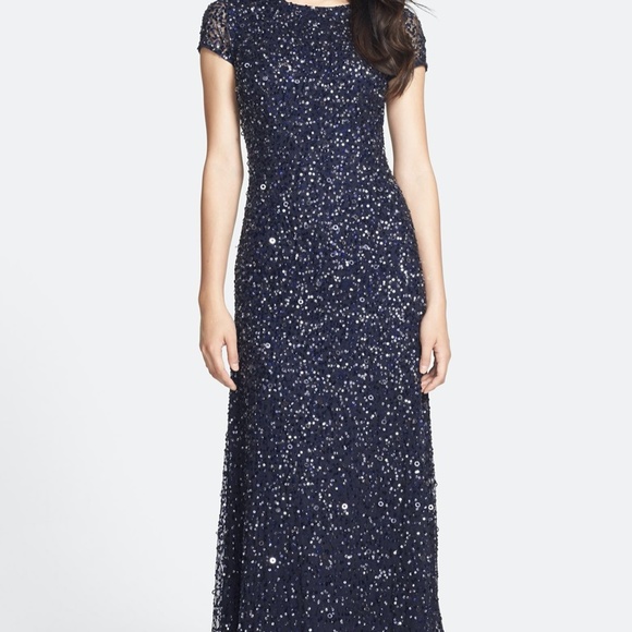 New Adrianna Papell sequin scoop back gown in navy - Picture 7 of 9